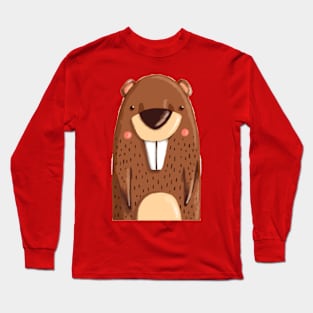 Funny Beaver Hand Drawn Long Sleeve T-Shirt